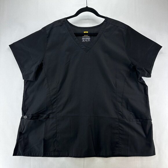 WonderWink WonderWORK Scrub Top Womens Sz 3XL 105 Shaped V-Neck Medical Black - Picture 1 of 11